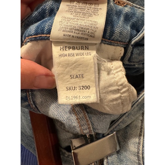 DL1961 Hepburn High Rise Wide Leg Jeans Slate Distressed Raw Hem Size 26 - Picture 5 of 7